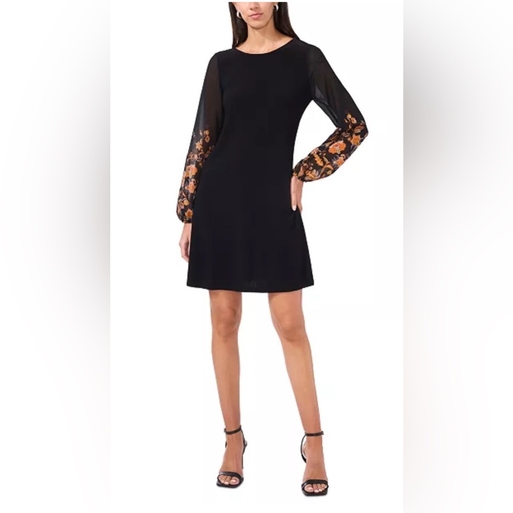 MSK
Petite Round-Neck Contrast-Long-Sleeve Shift